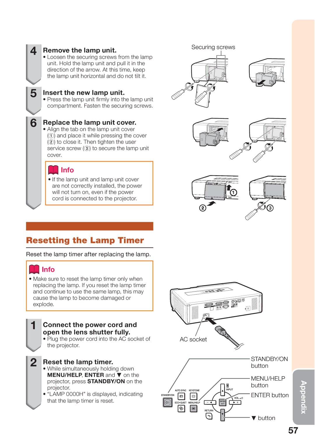 Sharp PG-D45X3D quick start Resetting the Lamp Timer 