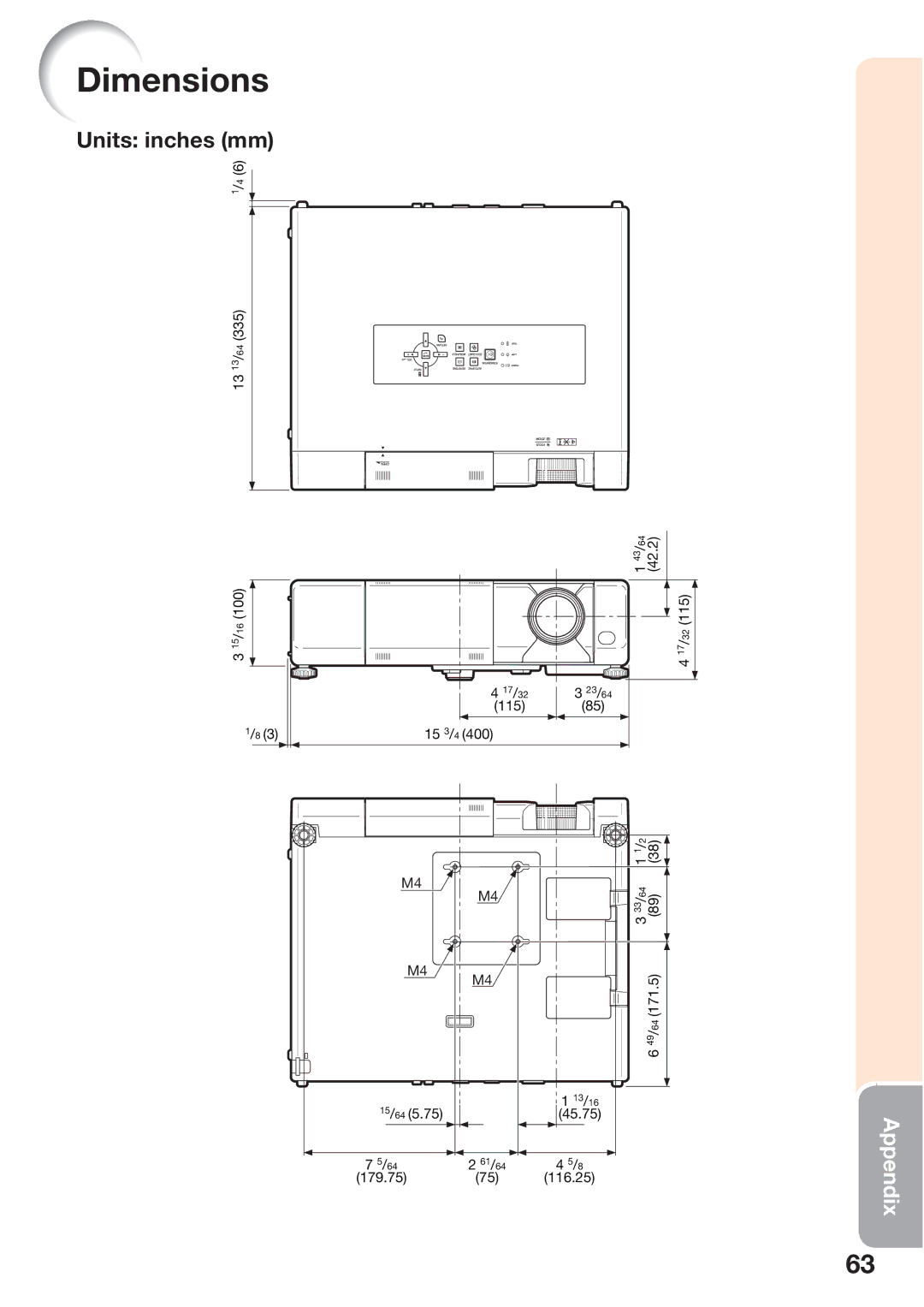 Sharp PG-D45X3D quick start Dimensions 