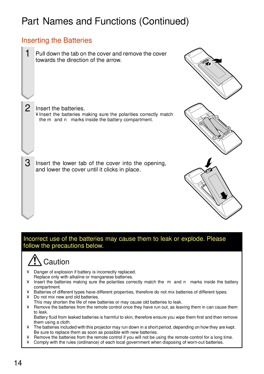 Sharp PG-F212X-L quick start Inserting the Batteries 