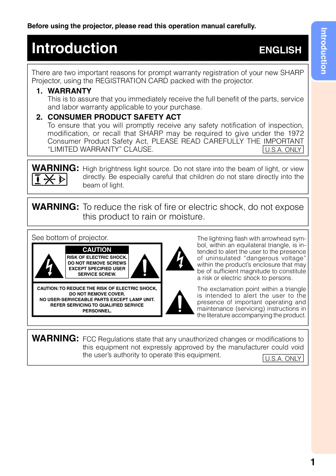 Sharp PG-F212X-L quick start IntroductionENGLISH, A. only 