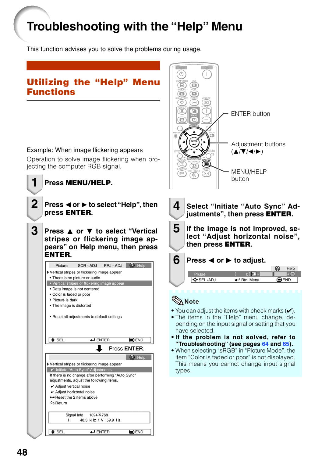 Sharp PG-F212X-L quick start Troubleshooting with the Help Menu, Utilizing the Help Menu Functions 