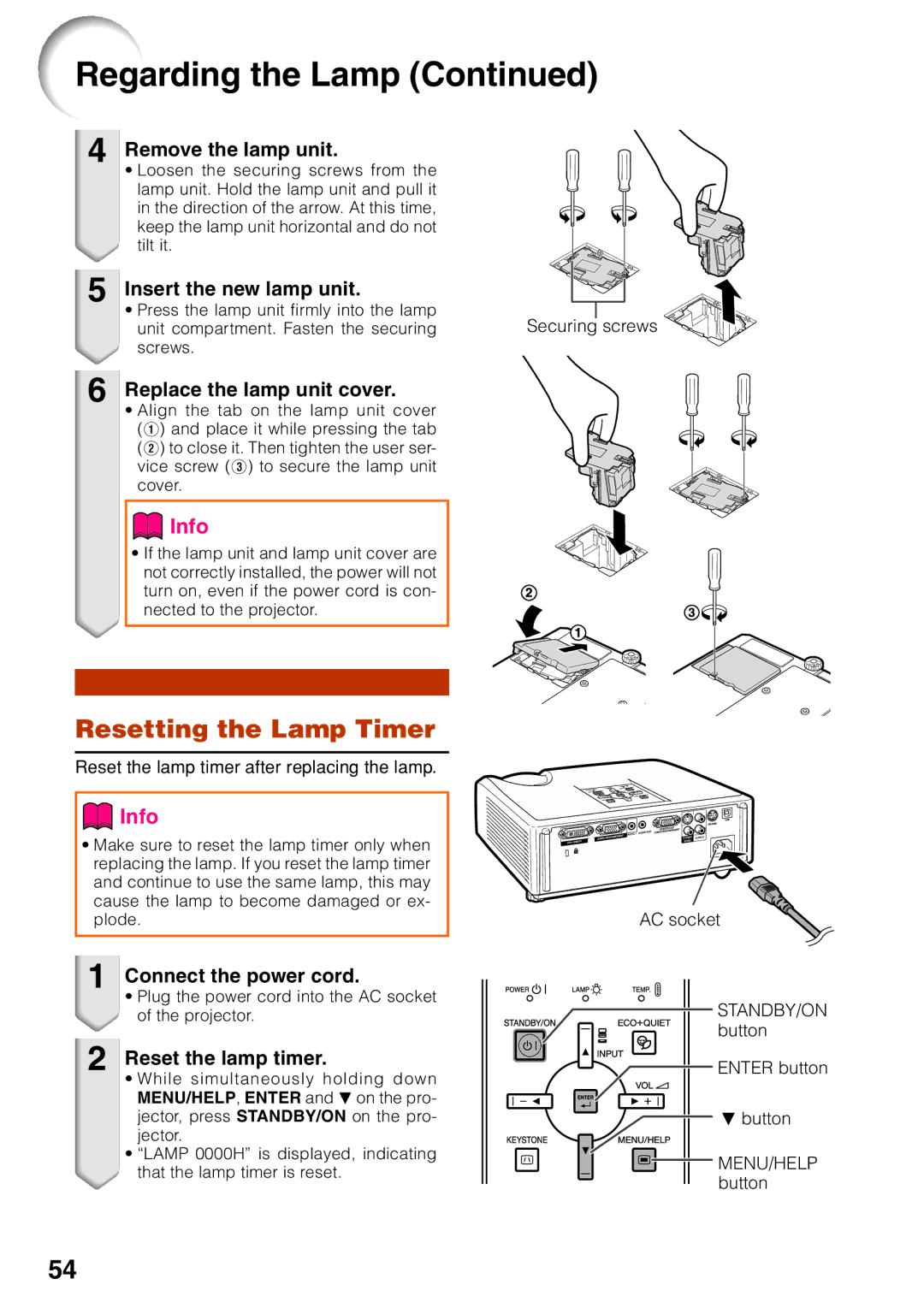 Sharp PG-F212X-L quick start Resetting the Lamp Timer 