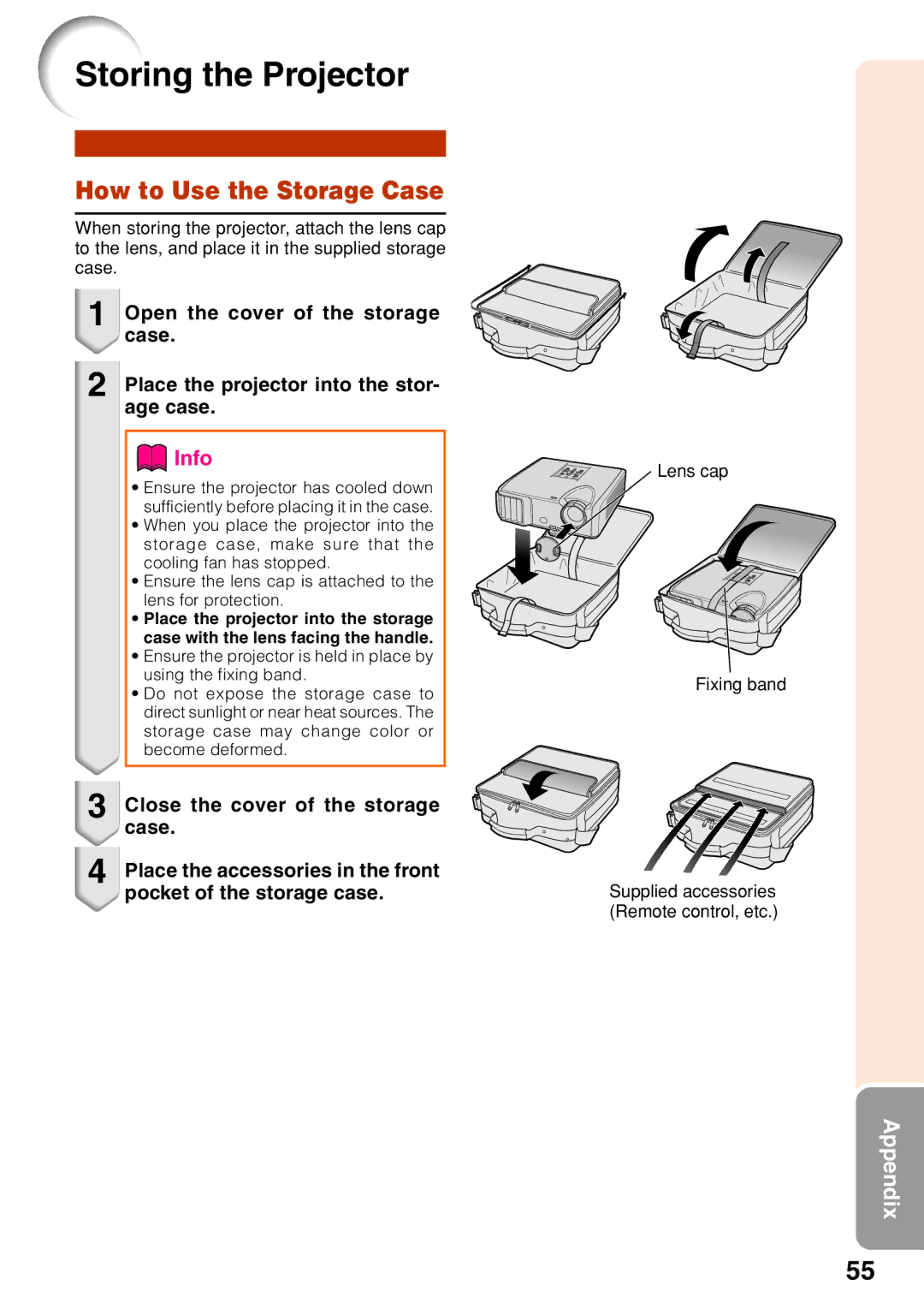 Sharp PG-F212X-L quick start Storing the Projector, How to Use the Storage Case 