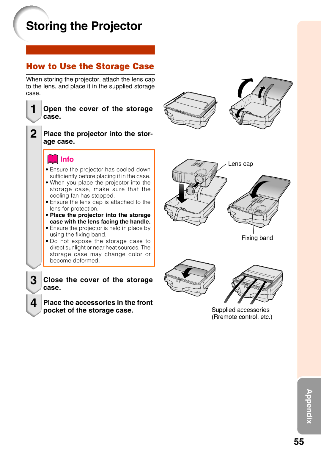 Sharp PG-F262X, PG-F212X quick start Storing the Projector, How to Use the Storage Case 