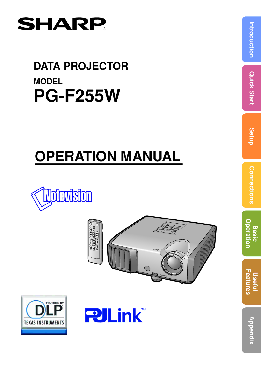 Sharp PG-F255W quick start 