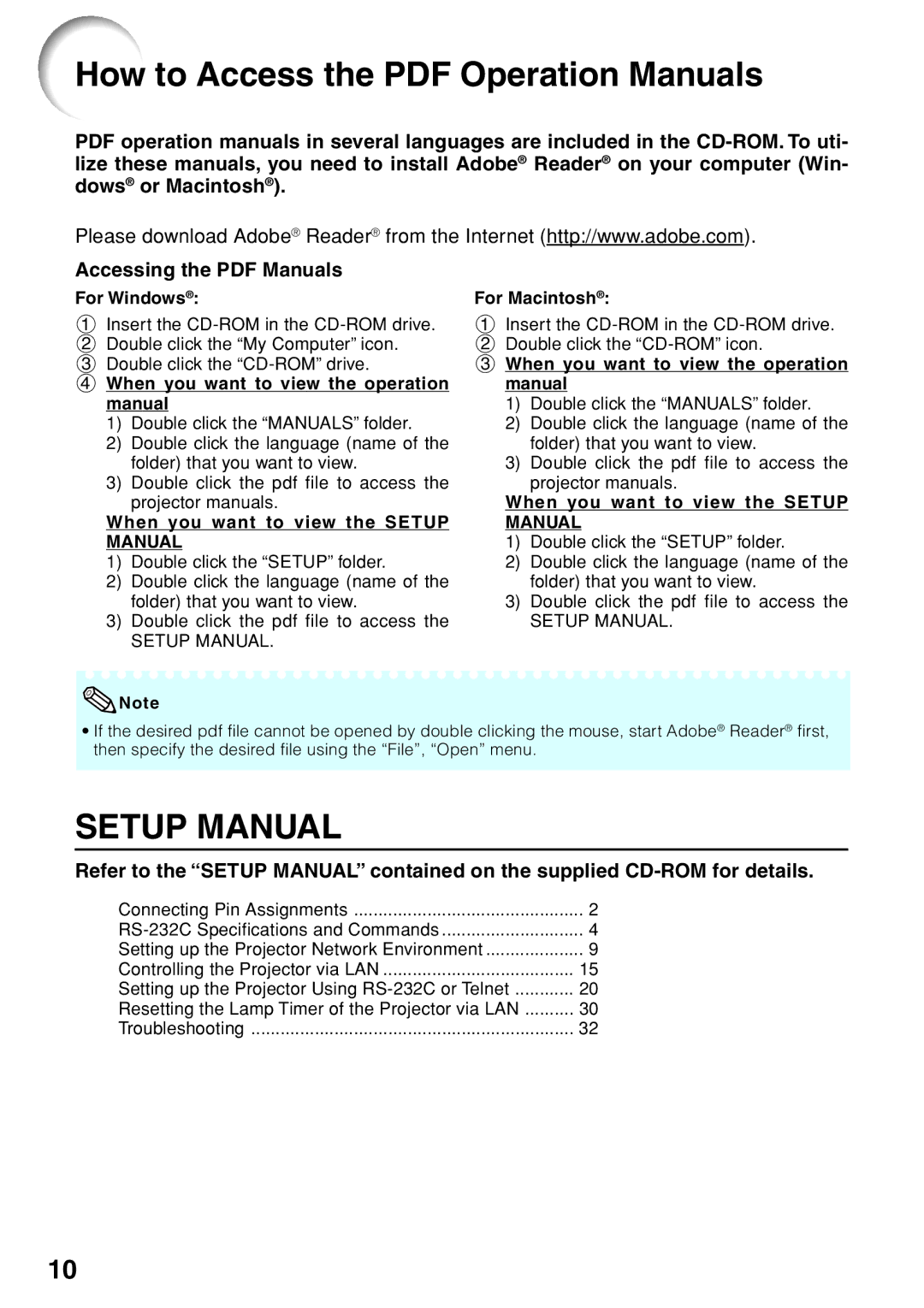 Sharp PG-F255W quick start For Windows, Setup Manual 