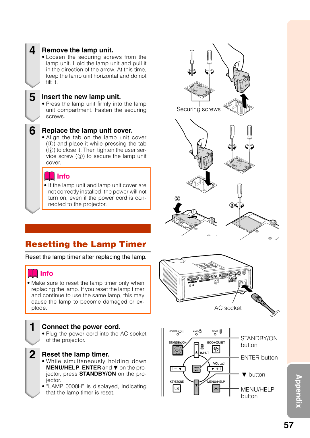 Sharp PG-F255W quick start Resetting the Lamp Timer 