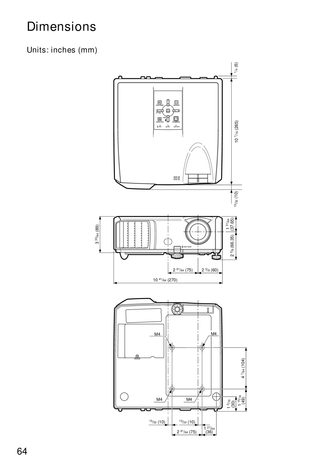 Sharp PG-F255W quick start Dimensions 