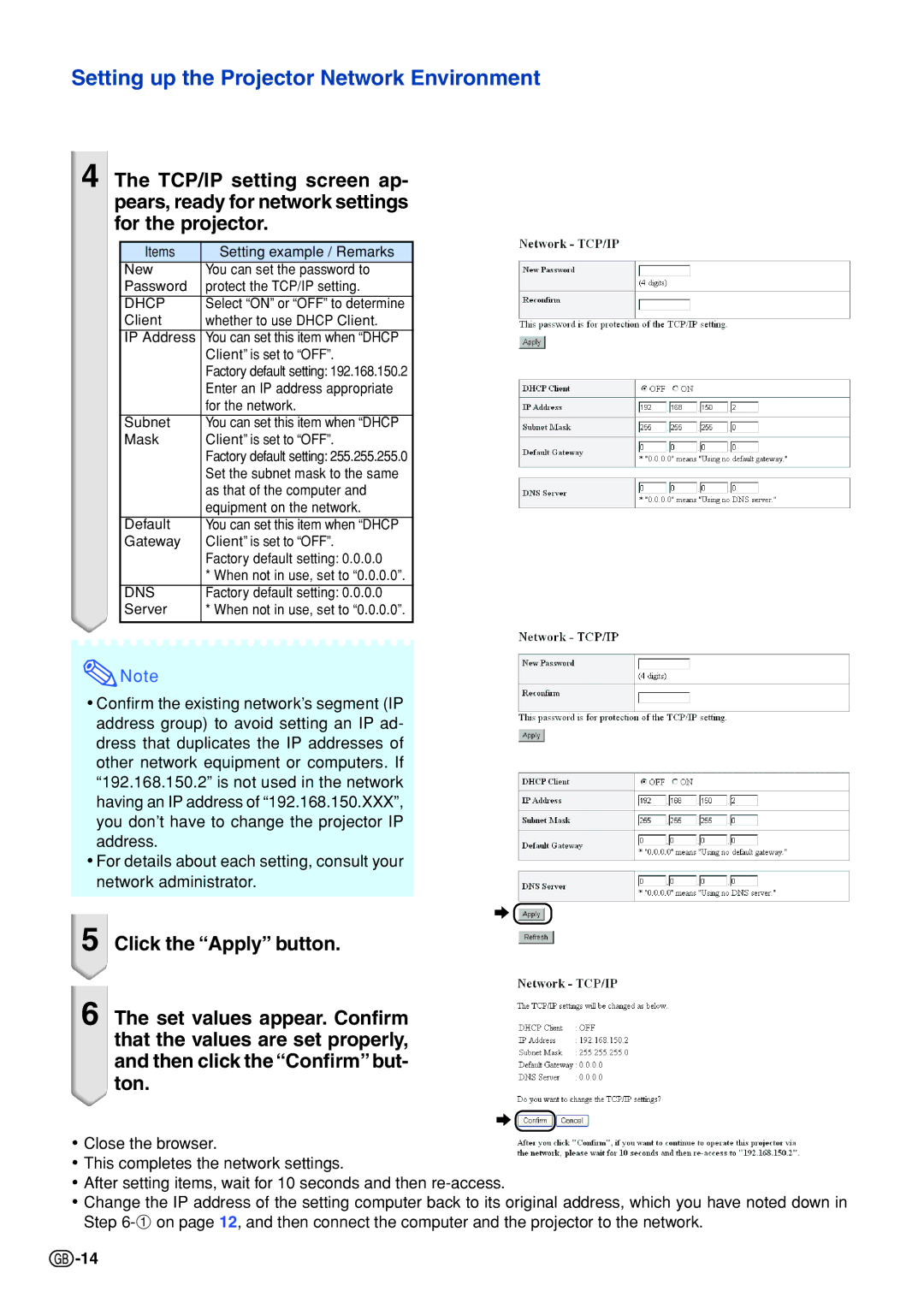 Sharp PG-F320W specifications Dns 