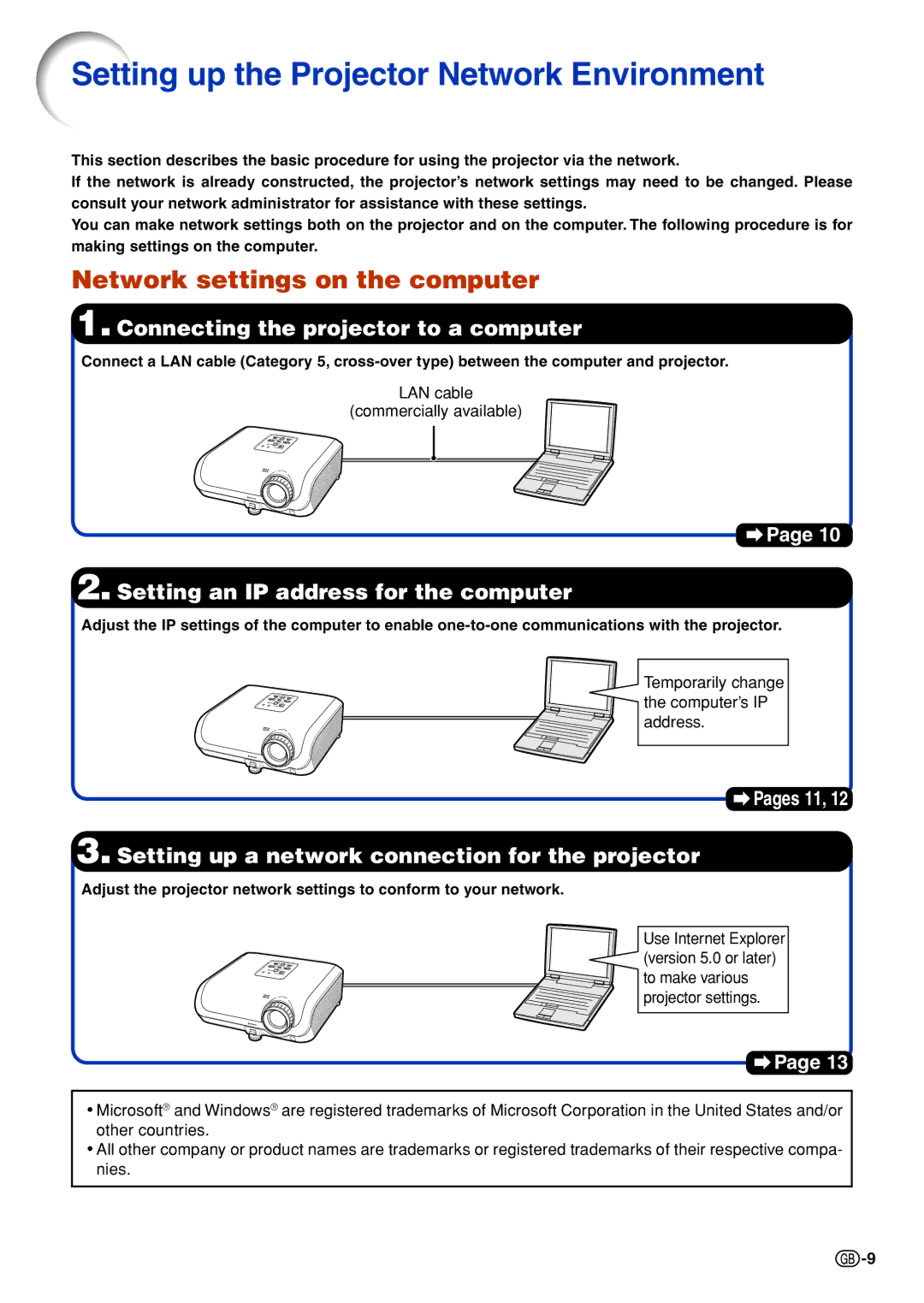 Sharp PG-F320W specifications Setting up the Projector Network Environment, Network settings on the computer 