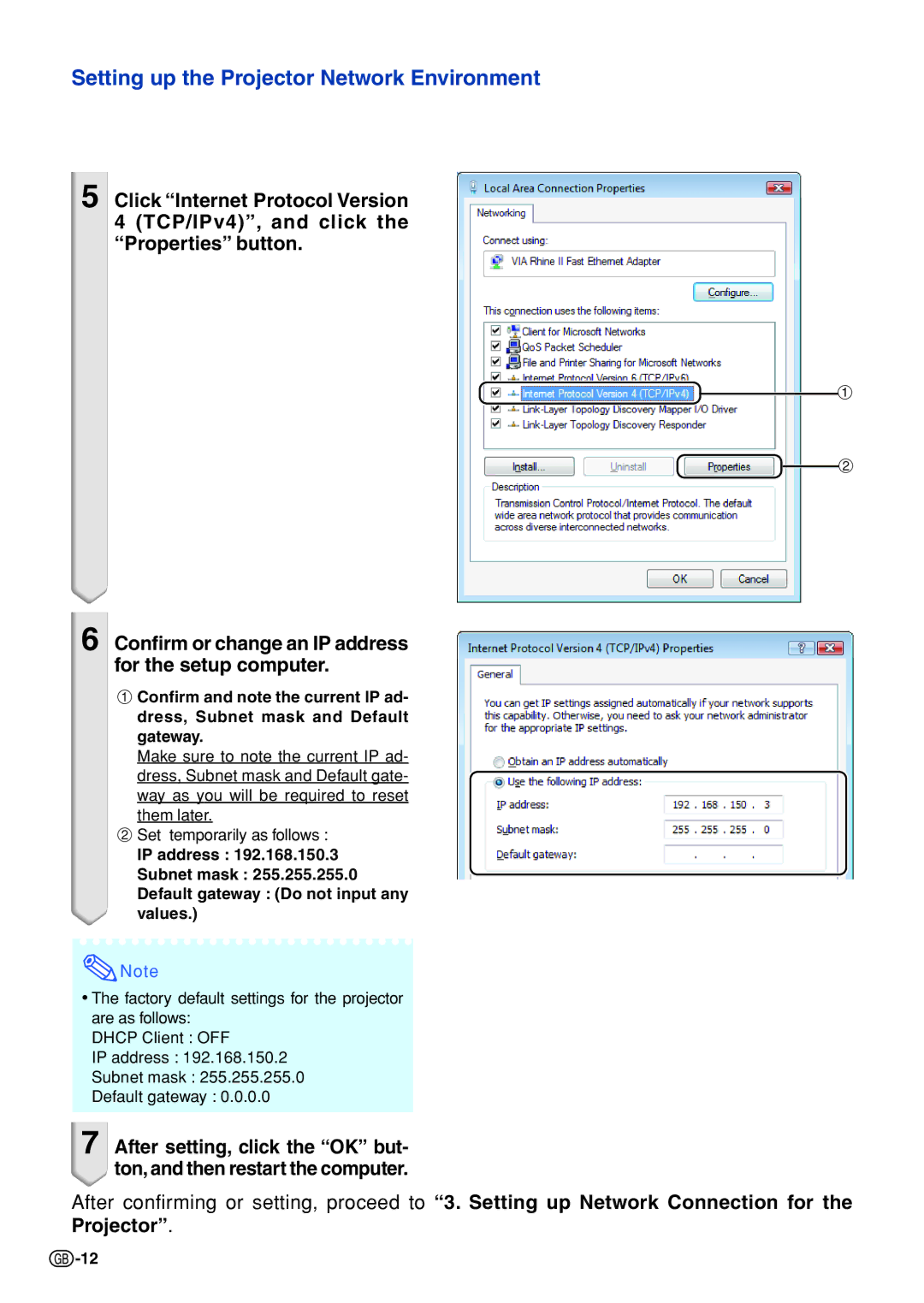 Sharp PG-F325W specifications Confirm or change an IP address for the setup computer 