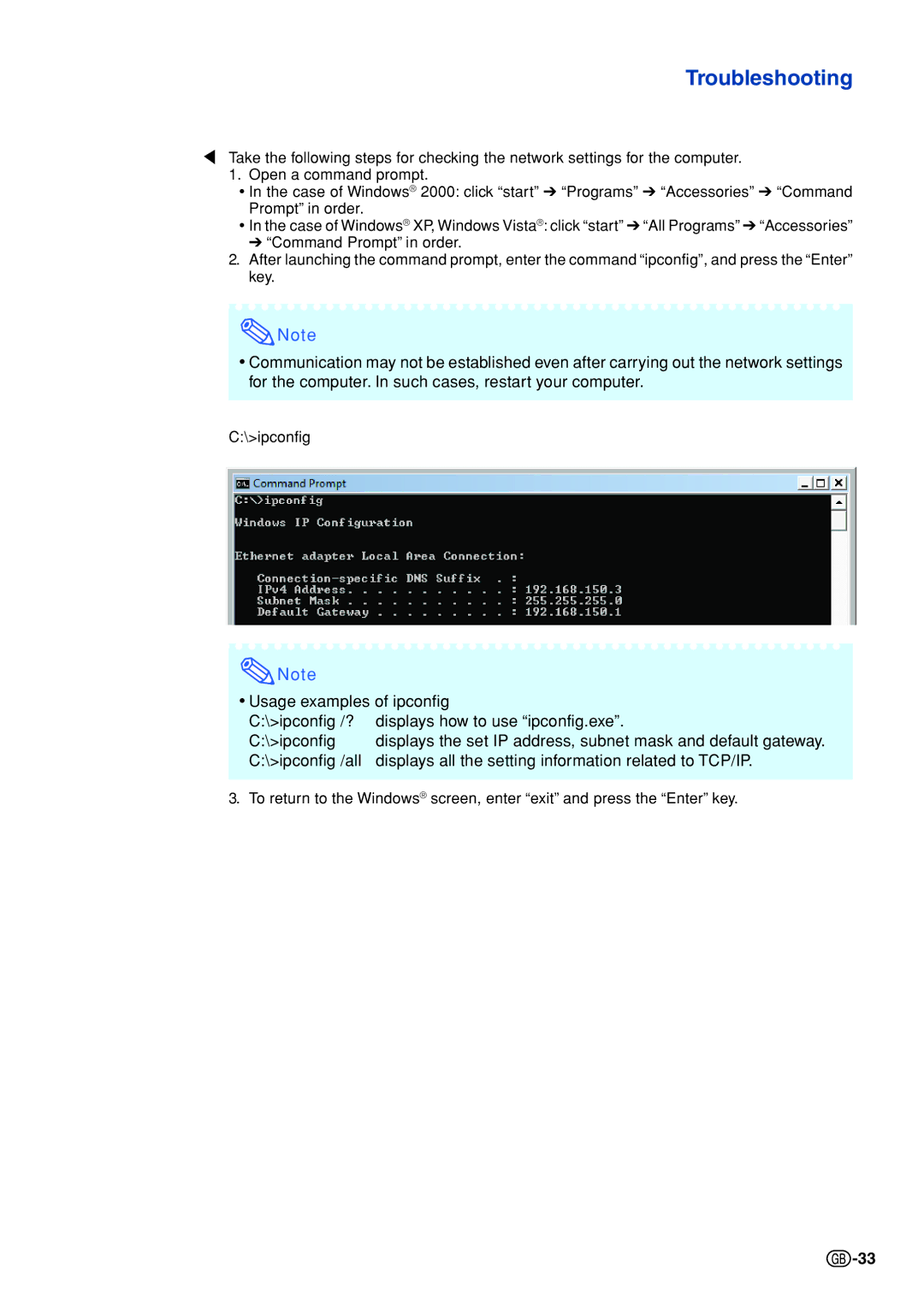 Sharp PG-F325W specifications Troubleshooting 