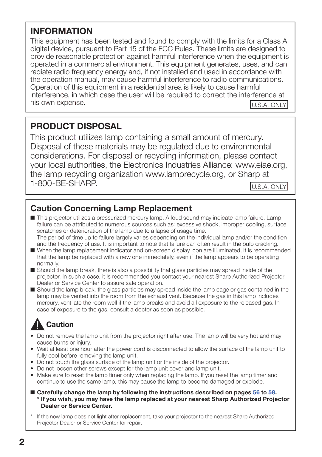 Sharp PG-LW2000, PGLW2000 appendix Information Product Disposal 