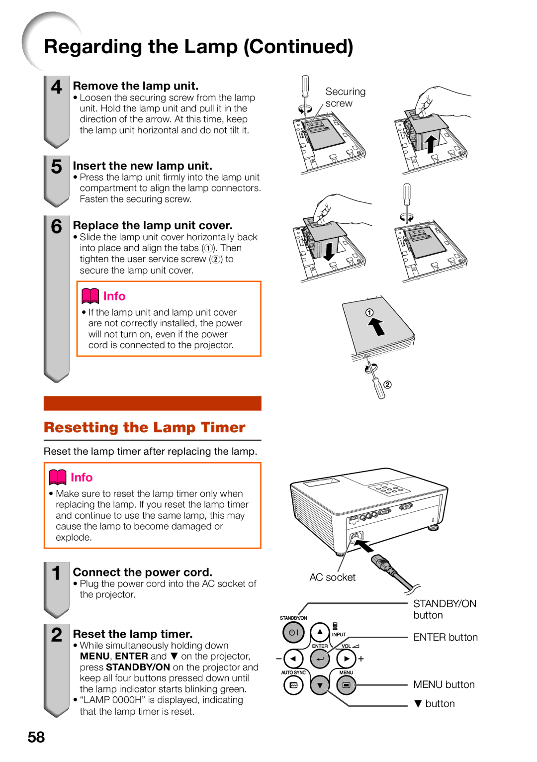 Sharp PG-LW2000, PGLW2000 appendix Resetting the Lamp Timer 