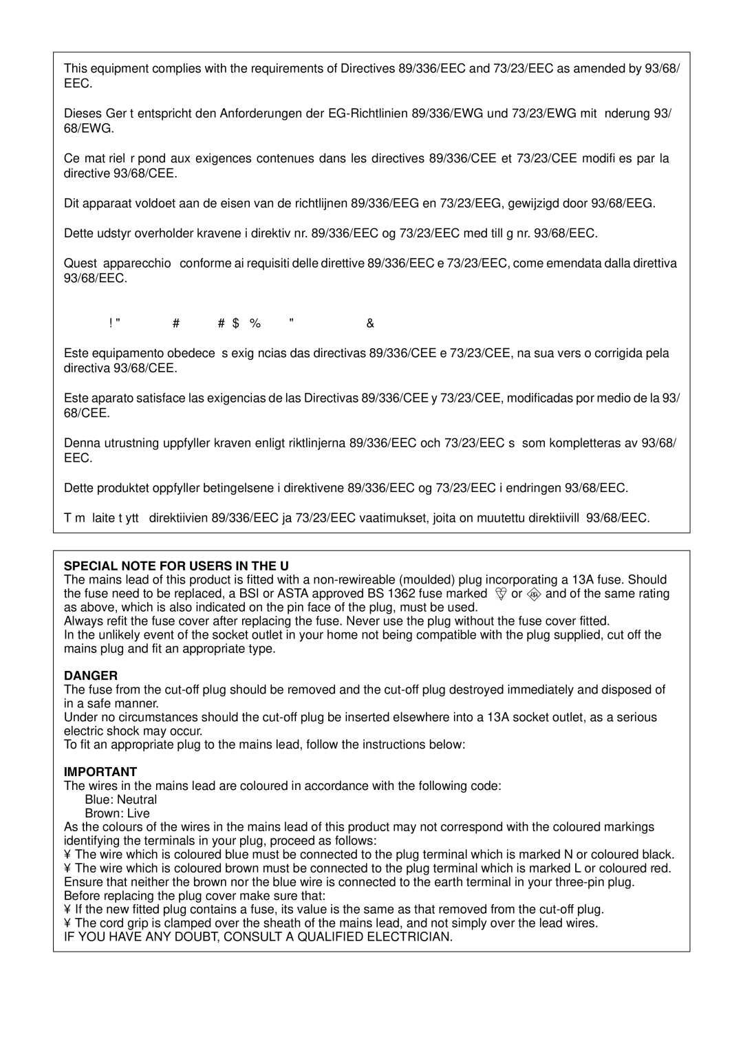 Sharp PG-M10X operation manual Special Note for Users in the U.K 