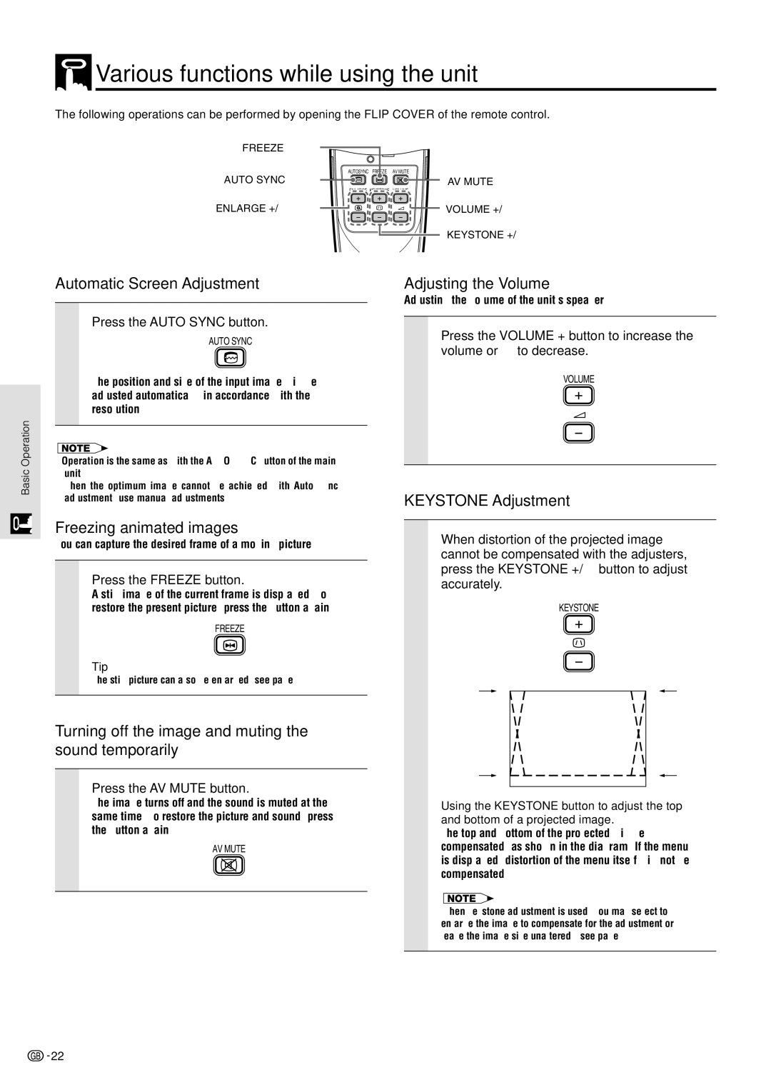 Sharp PG-M10X operation manual Various functions while using the unit 