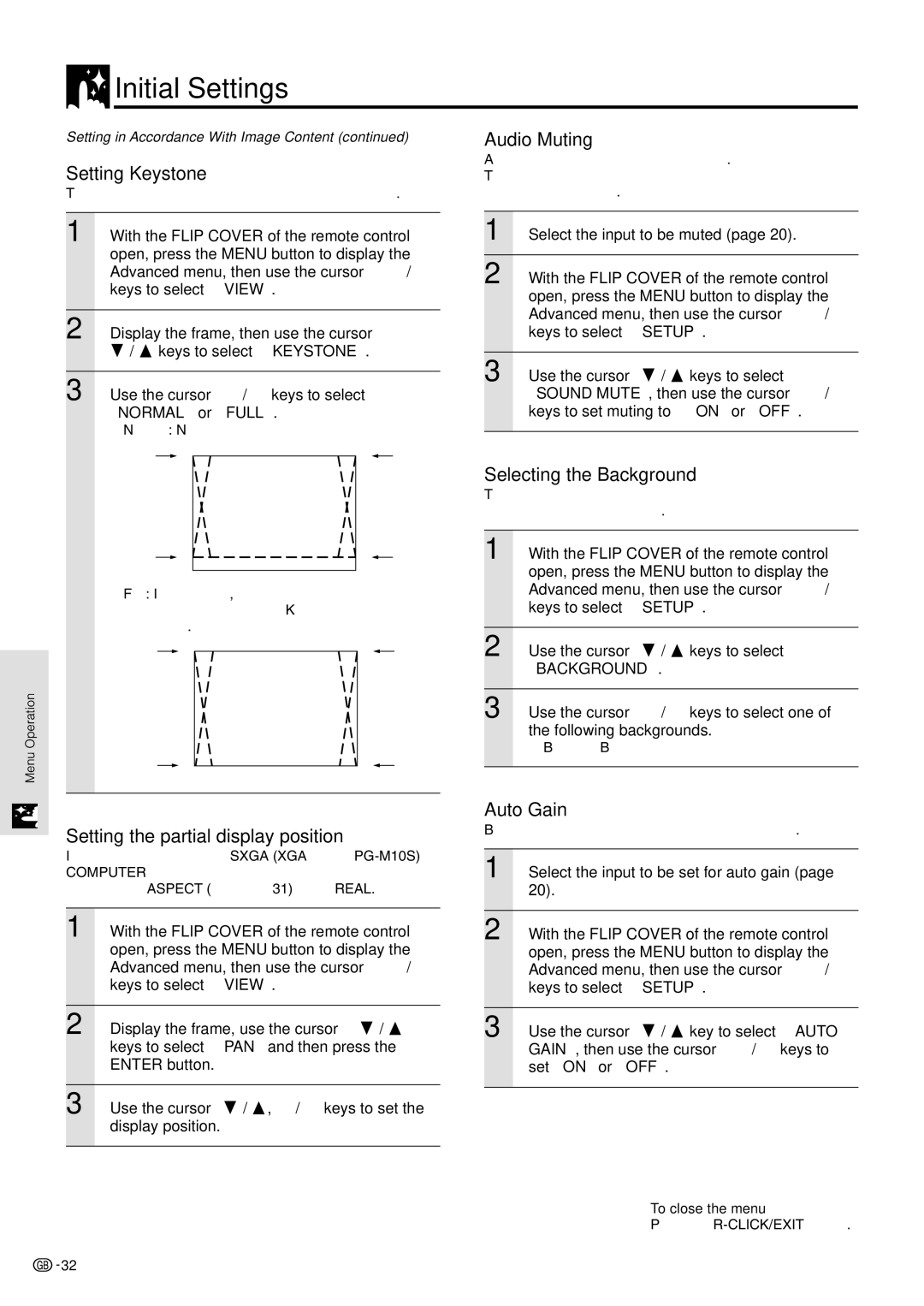 Sharp PG-M10X operation manual Initial Settings 