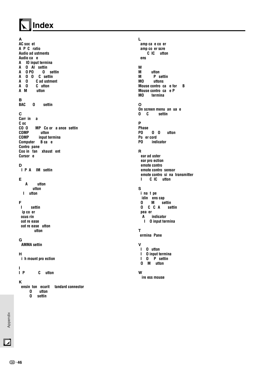 Sharp PG-M10X operation manual Index, Enlarge button 