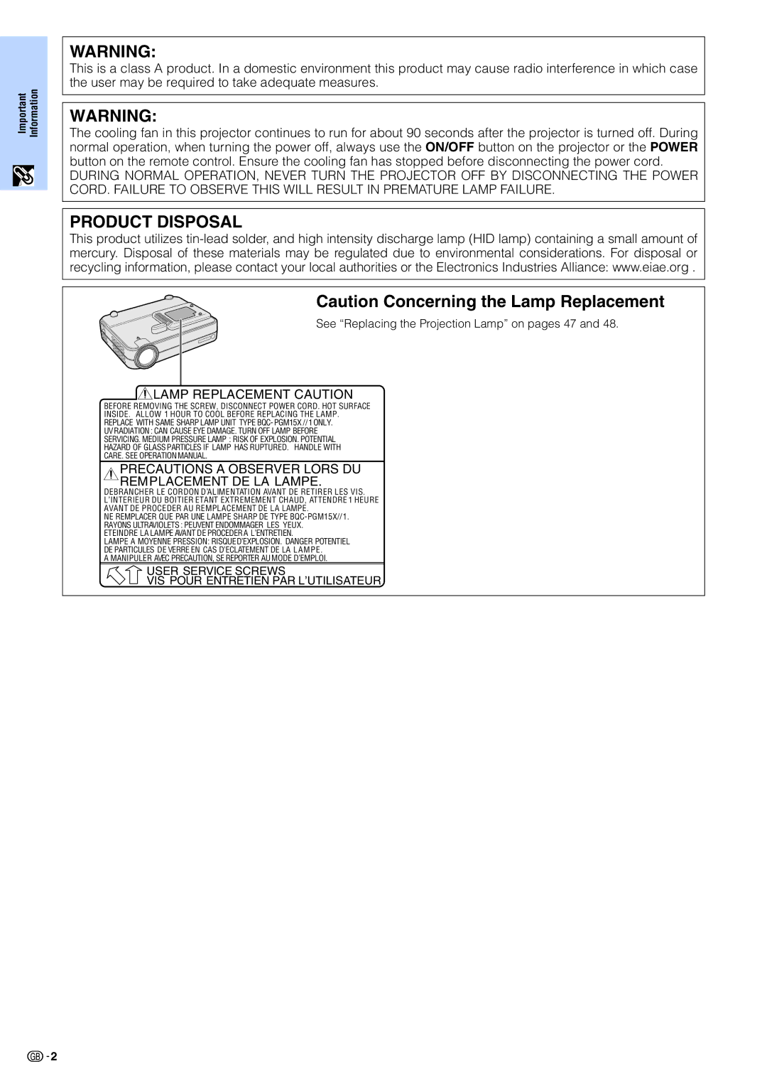 Sharp PG-M15X appendix Product Disposal 