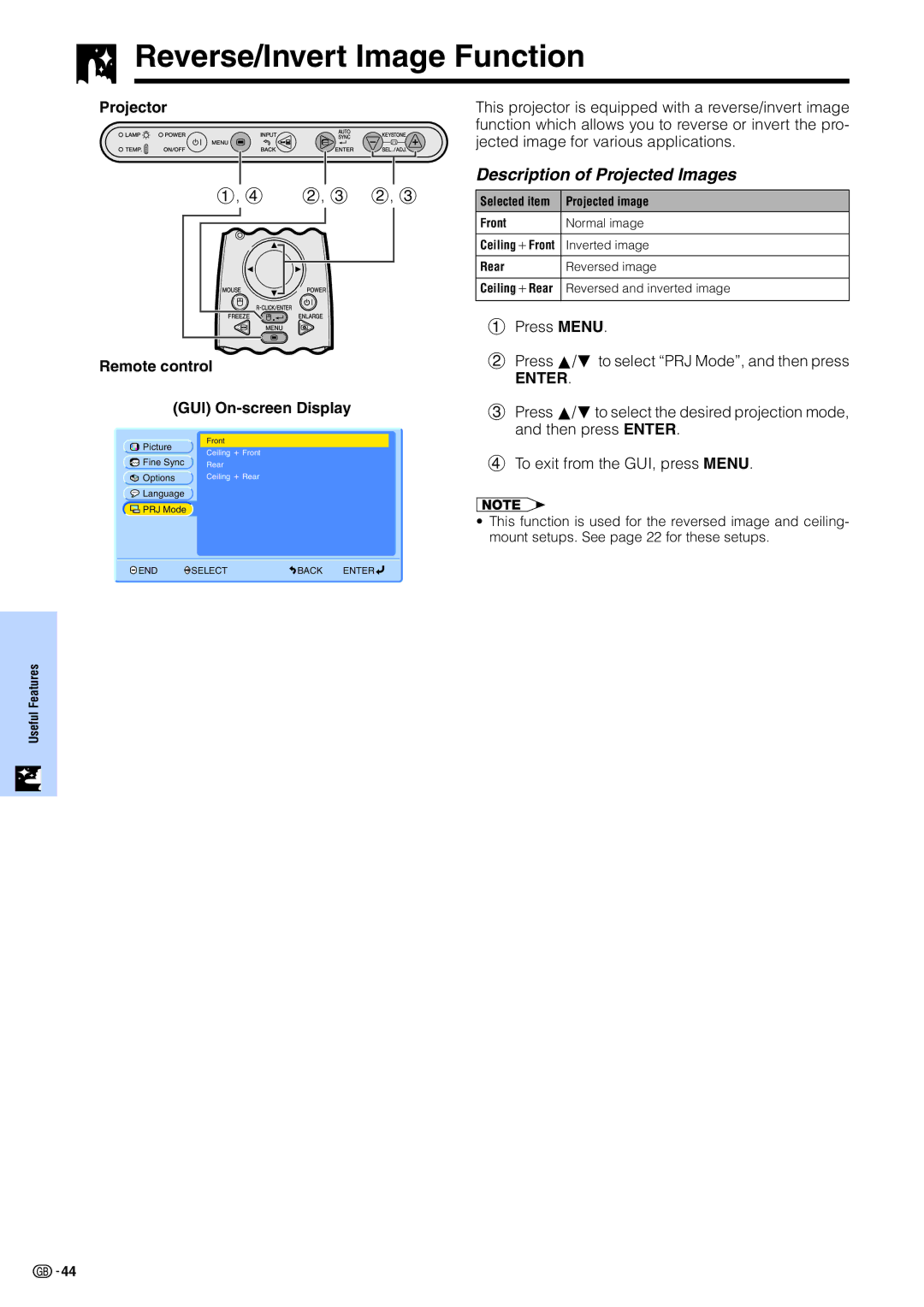 Sharp PG-M15X appendix Reverse/Invert Image Function, Description of Projected Images 