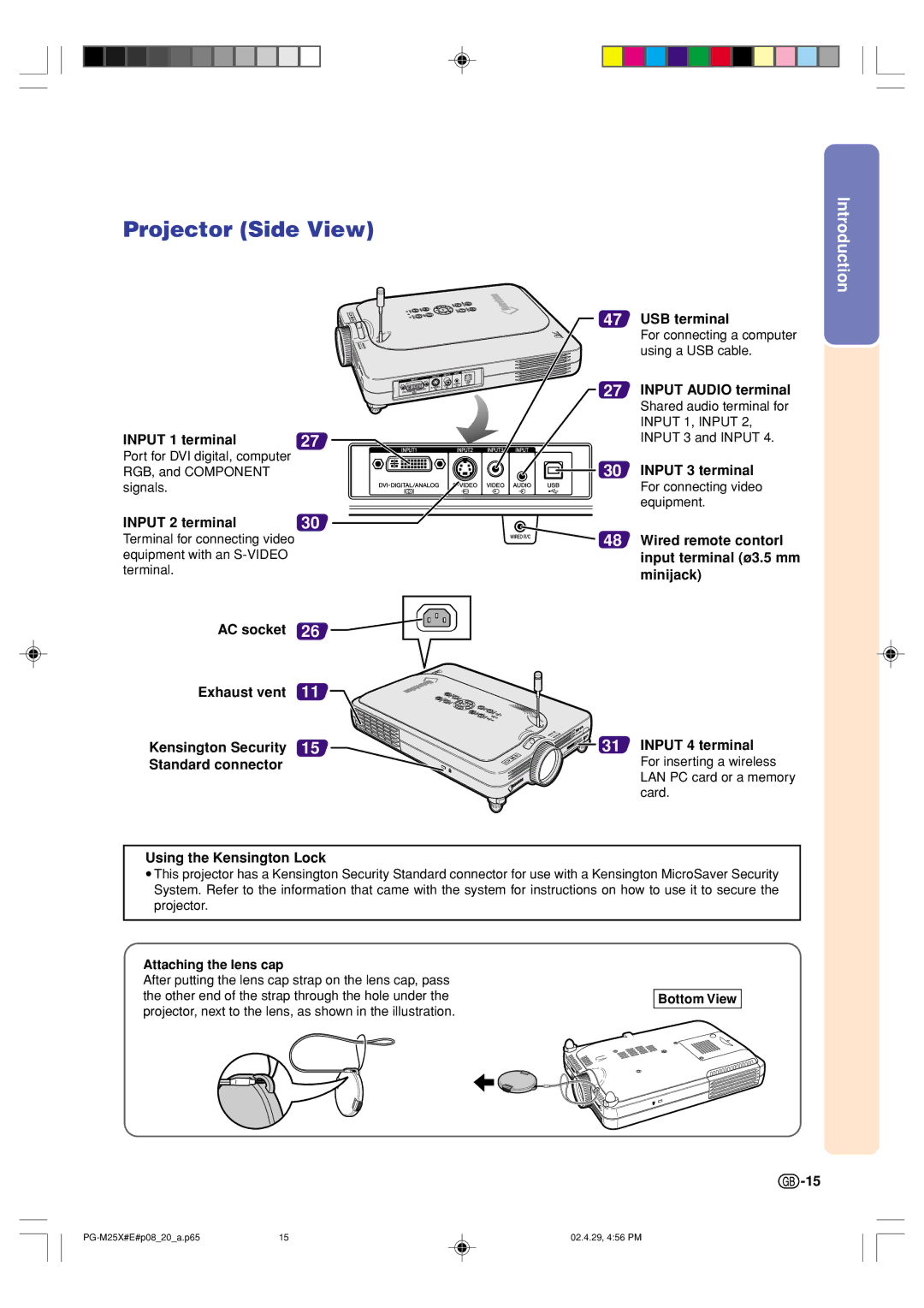 Sharp PG-M25X operation manual Projector Side View 