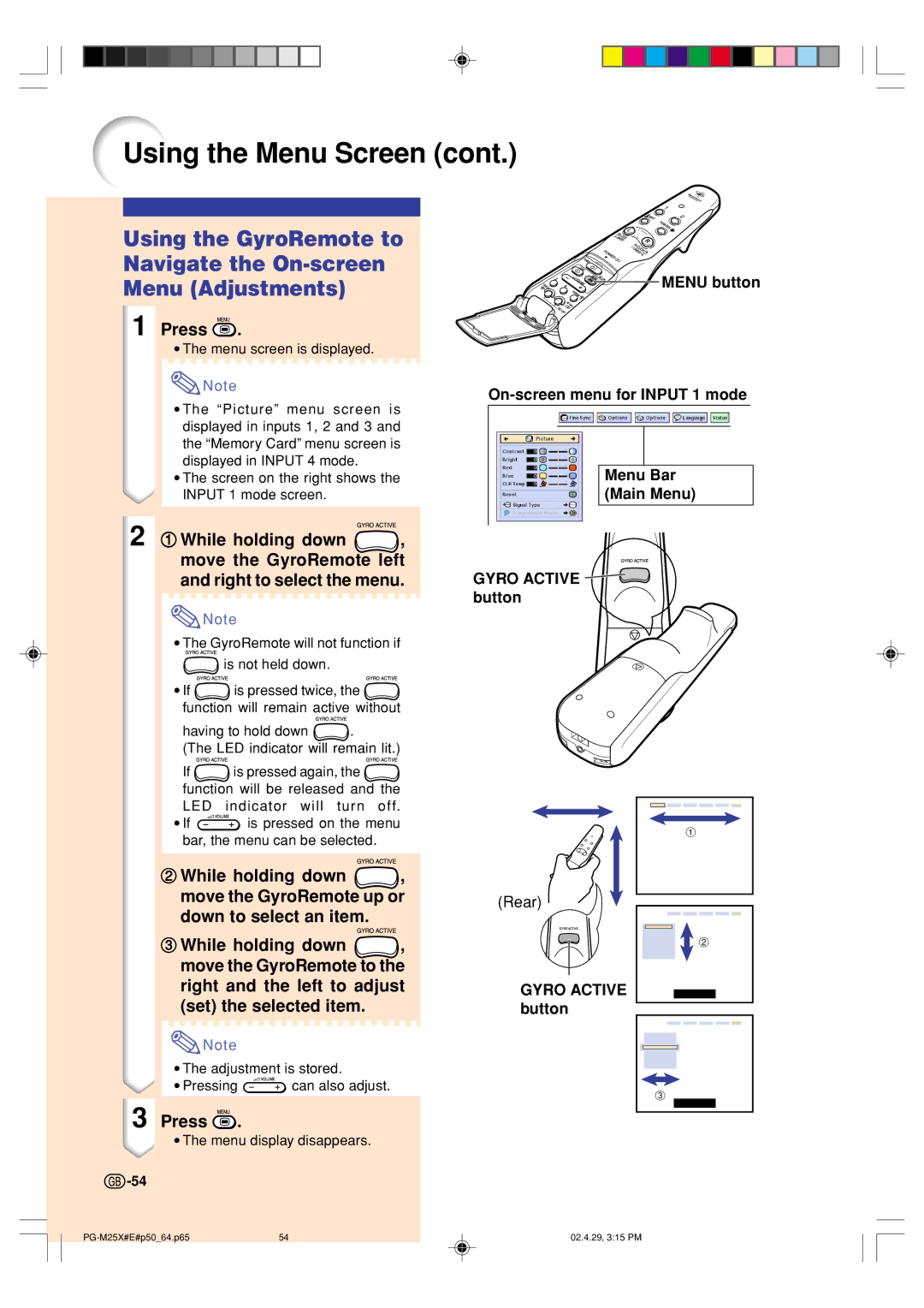 Sharp PG-M25X operation manual Rear 