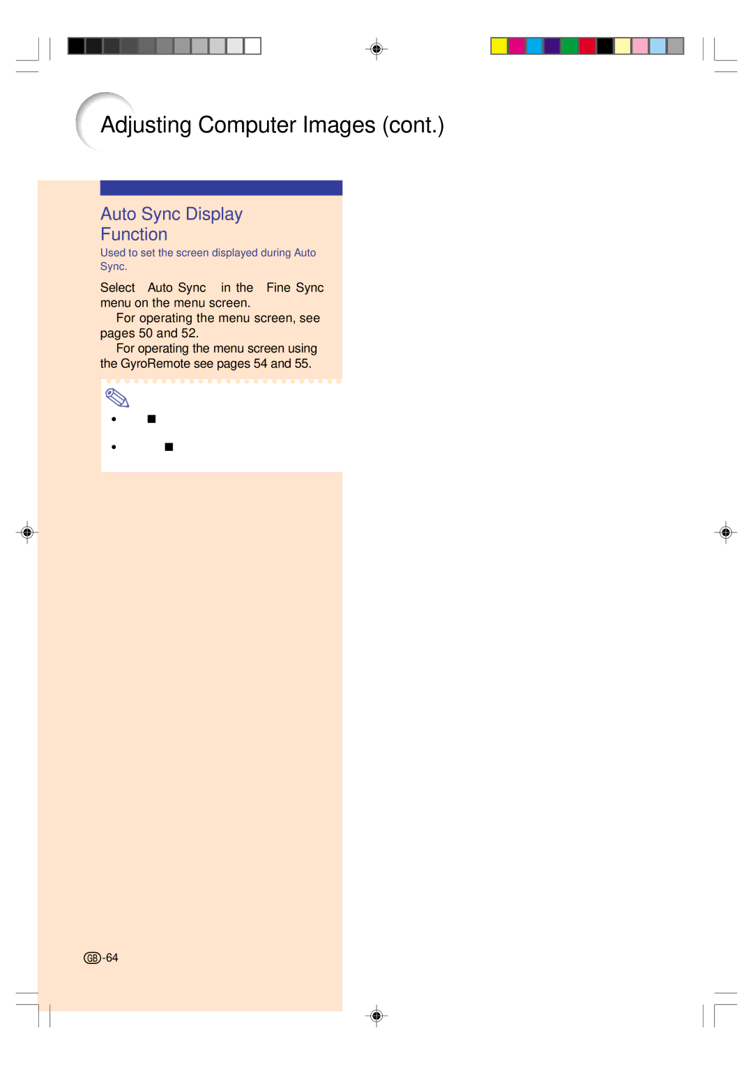 Sharp PG-M25X operation manual Auto Sync Display Function 