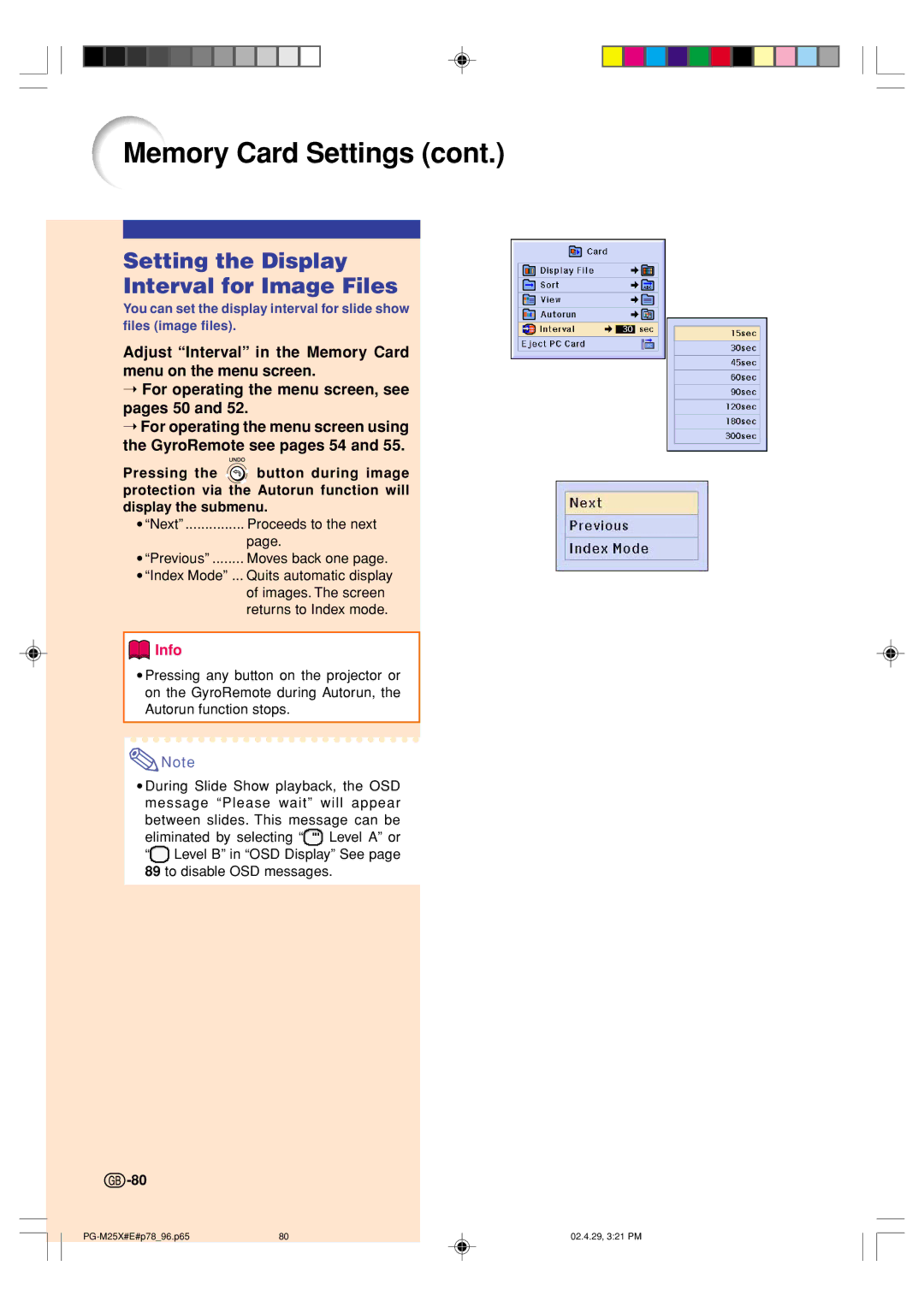 Sharp PG-M25X operation manual Setting the Display Interval for Image Files 