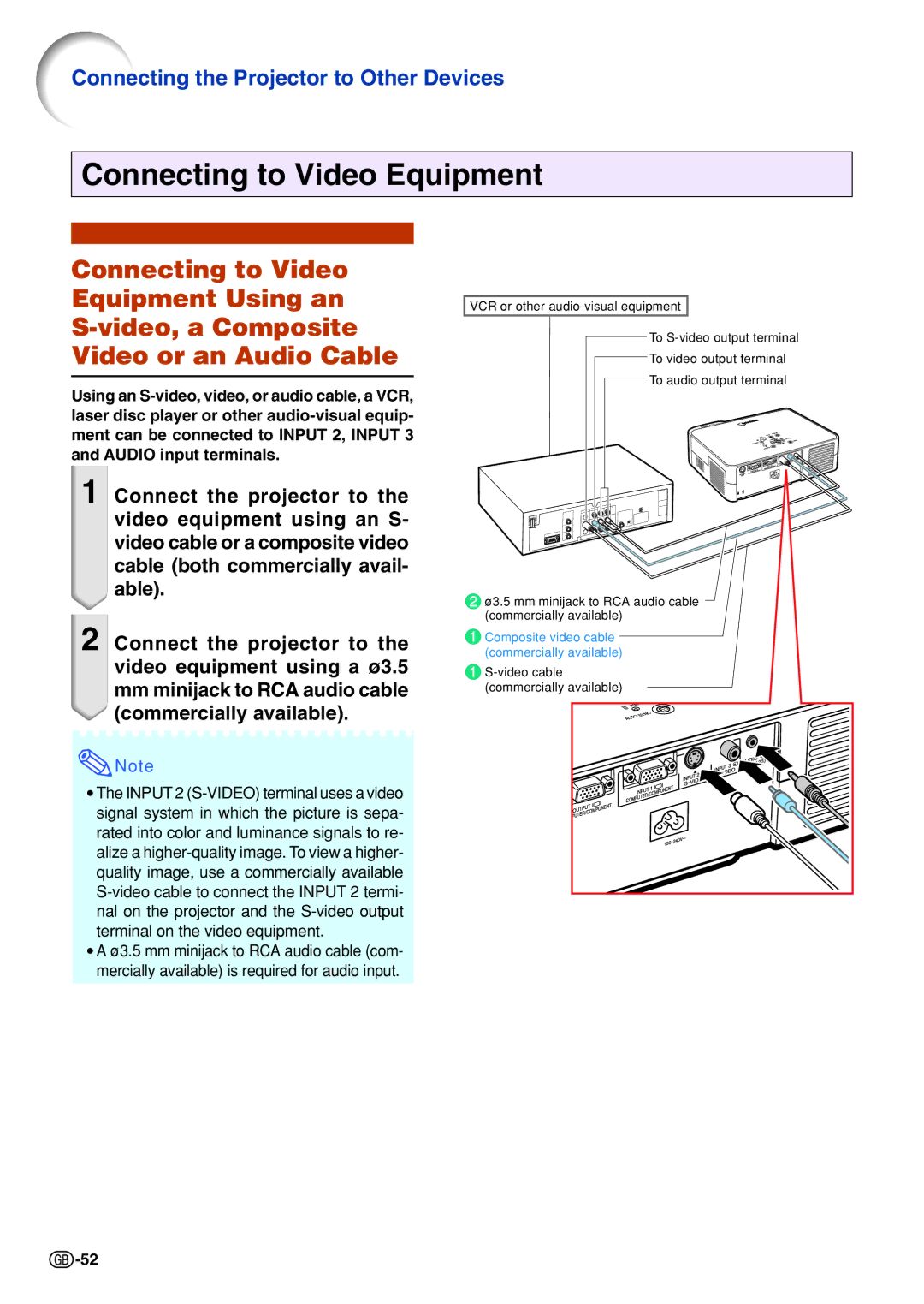 Sharp PGB10S operation manual Connecting to Video Equipment 