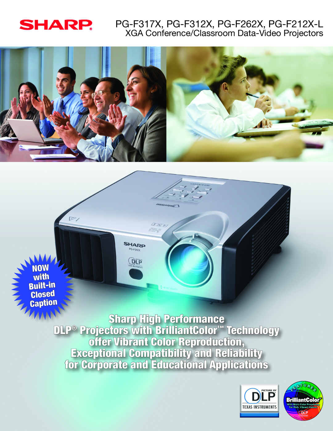 Sharp PGF312X manual Sharp High Performance DLP Projectors with BrilliantColor Technology 