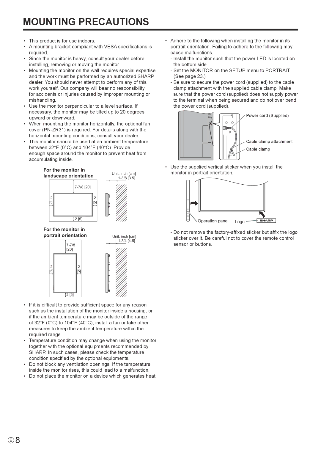 Sharp PN-A601, PNA601 operation manual Mounting Precautions, Do not place the monitor on a device which generates heat 