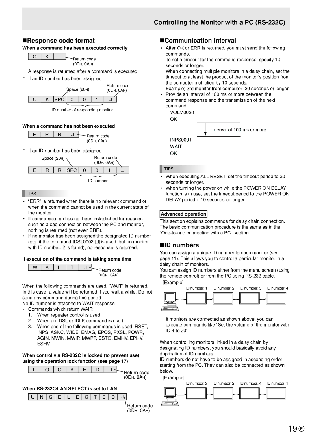 Sharp PN-E421, PN-E471 manual 19 E, NCommunication interval, NID numbers 