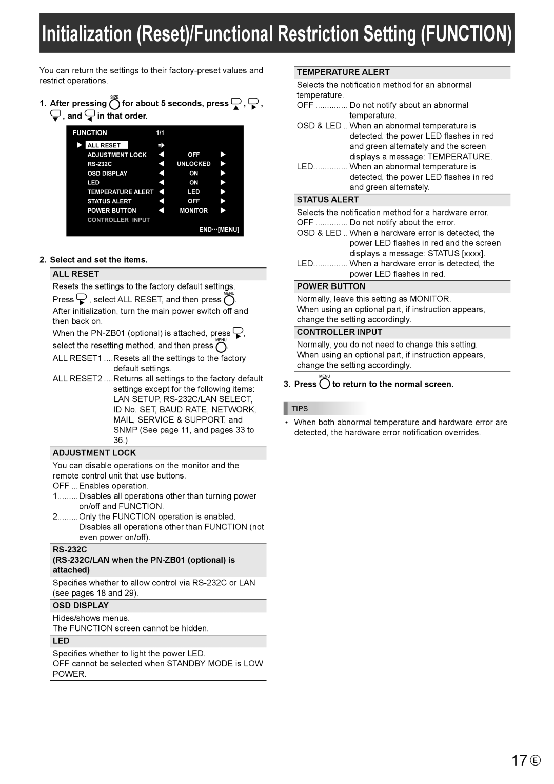 Sharp PN-E421, PN-E471 manual 17 E 