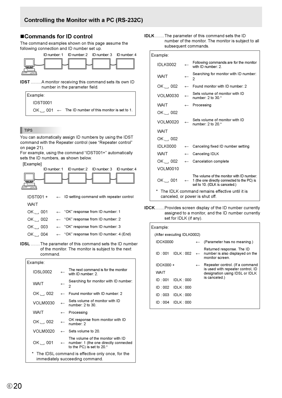 Sharp PN-E471, PN-E421 manual VOLM0030, VOLM0020 ←, OK 002 IDLK0000 ← Wait ← OK 002 ← VOLM0010 OK 001 ←, IDST001 +, 004 