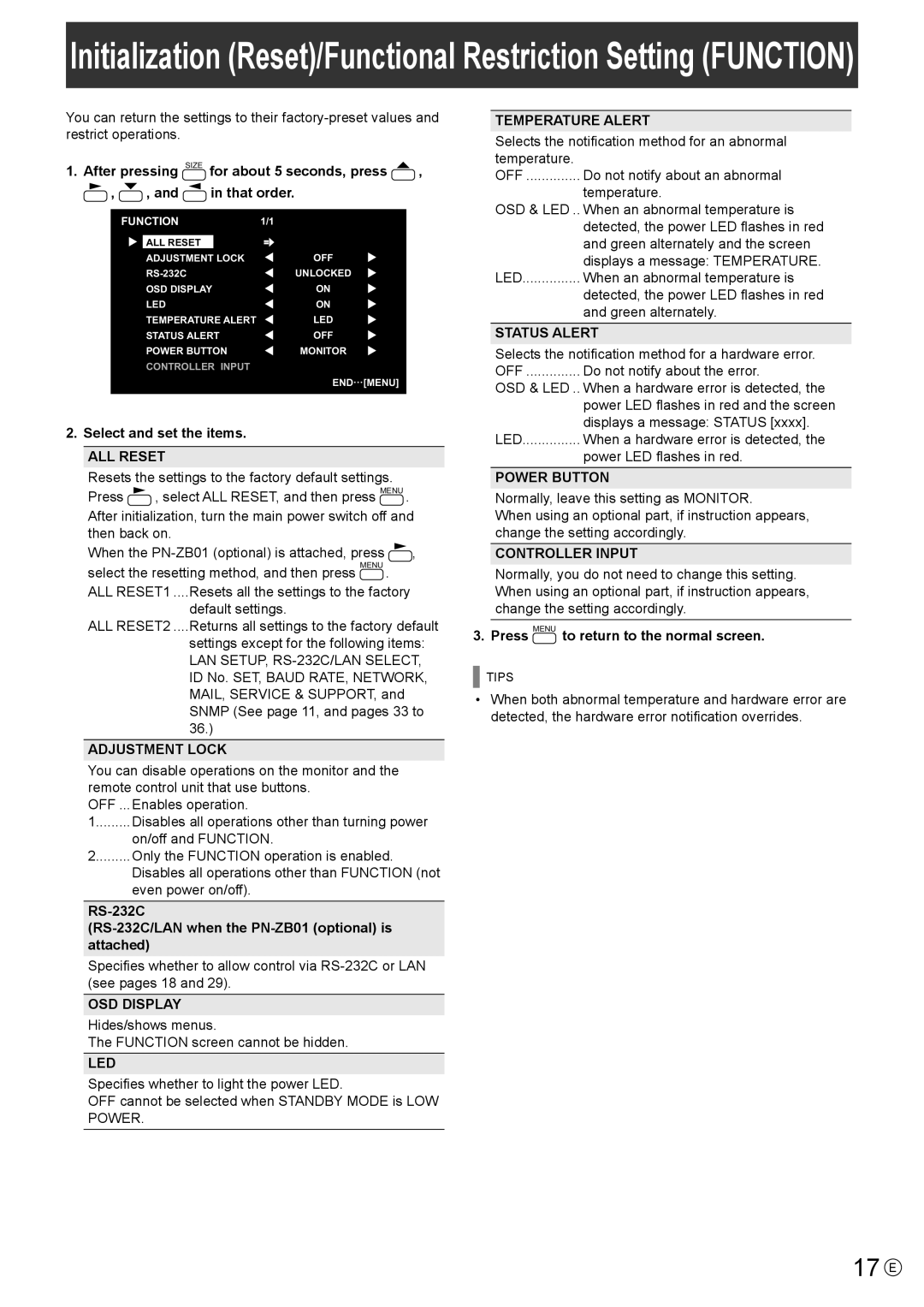 Sharp PN-E521, PN-E601 manual 17 E 