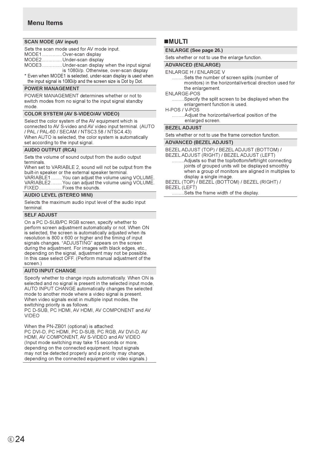 Sharp PN-E602 operation manual Nmulti 