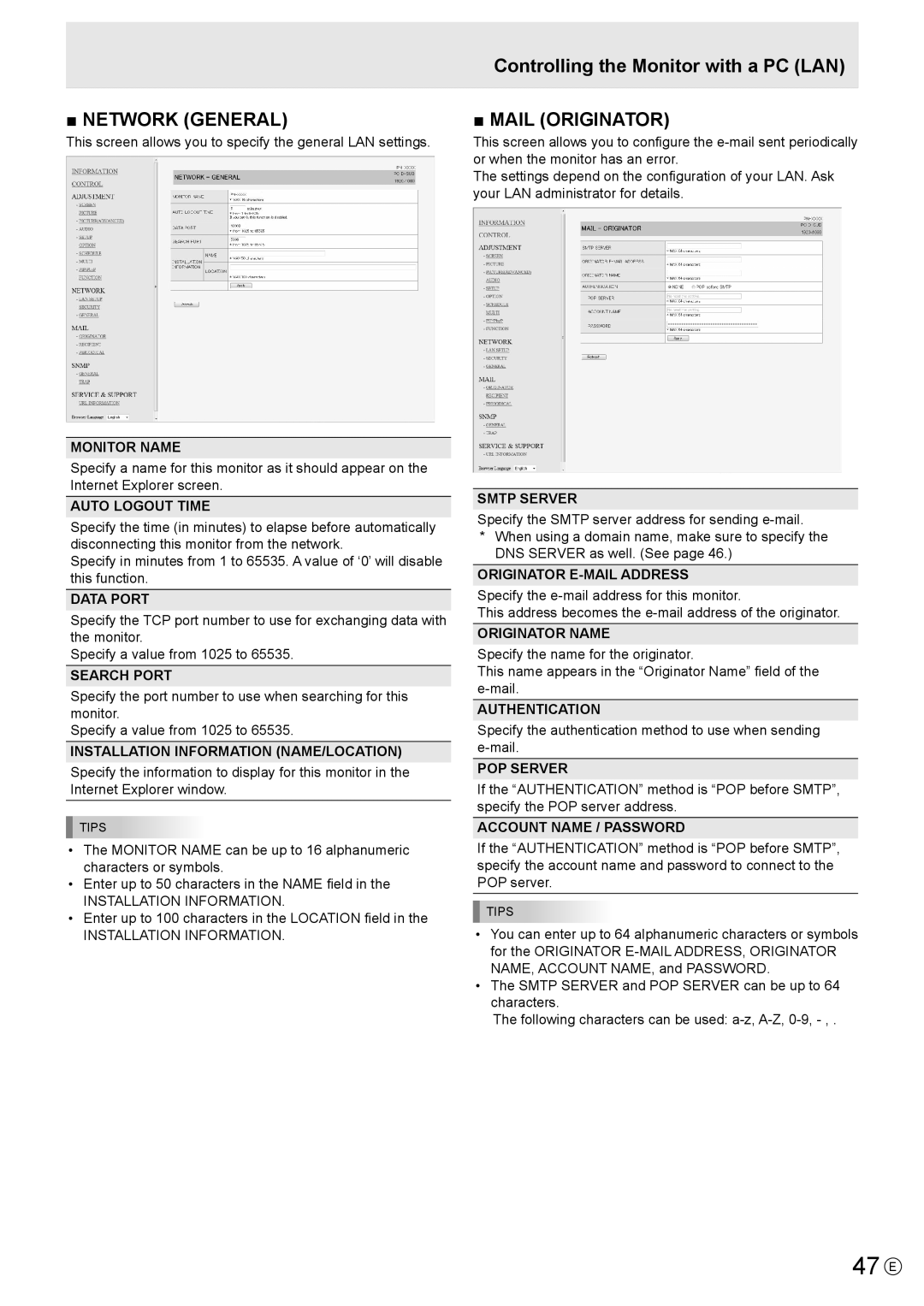 Sharp PN-E602 operation manual 47 E 