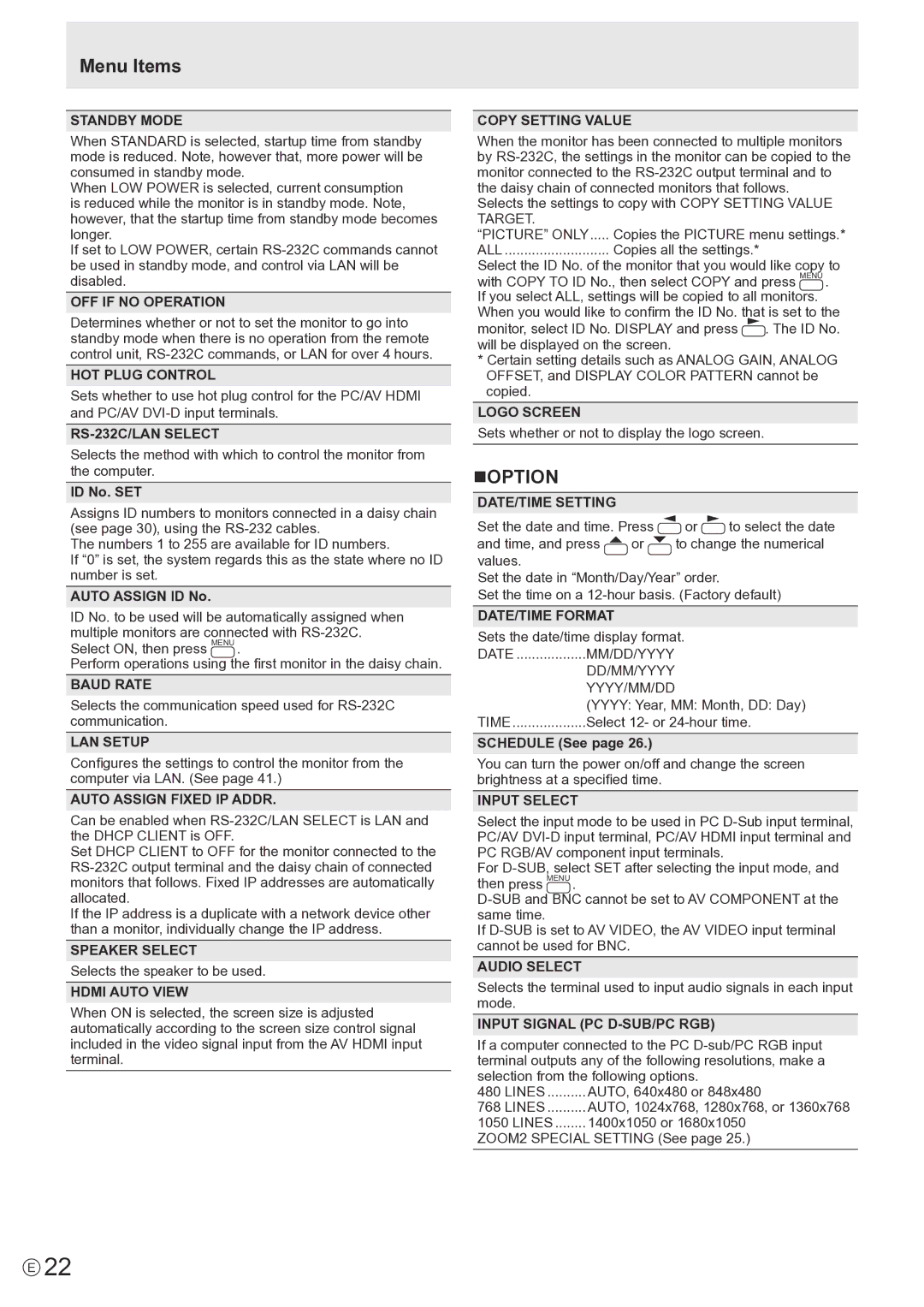 Sharp PN-E802, PNE802 operation manual Noption 