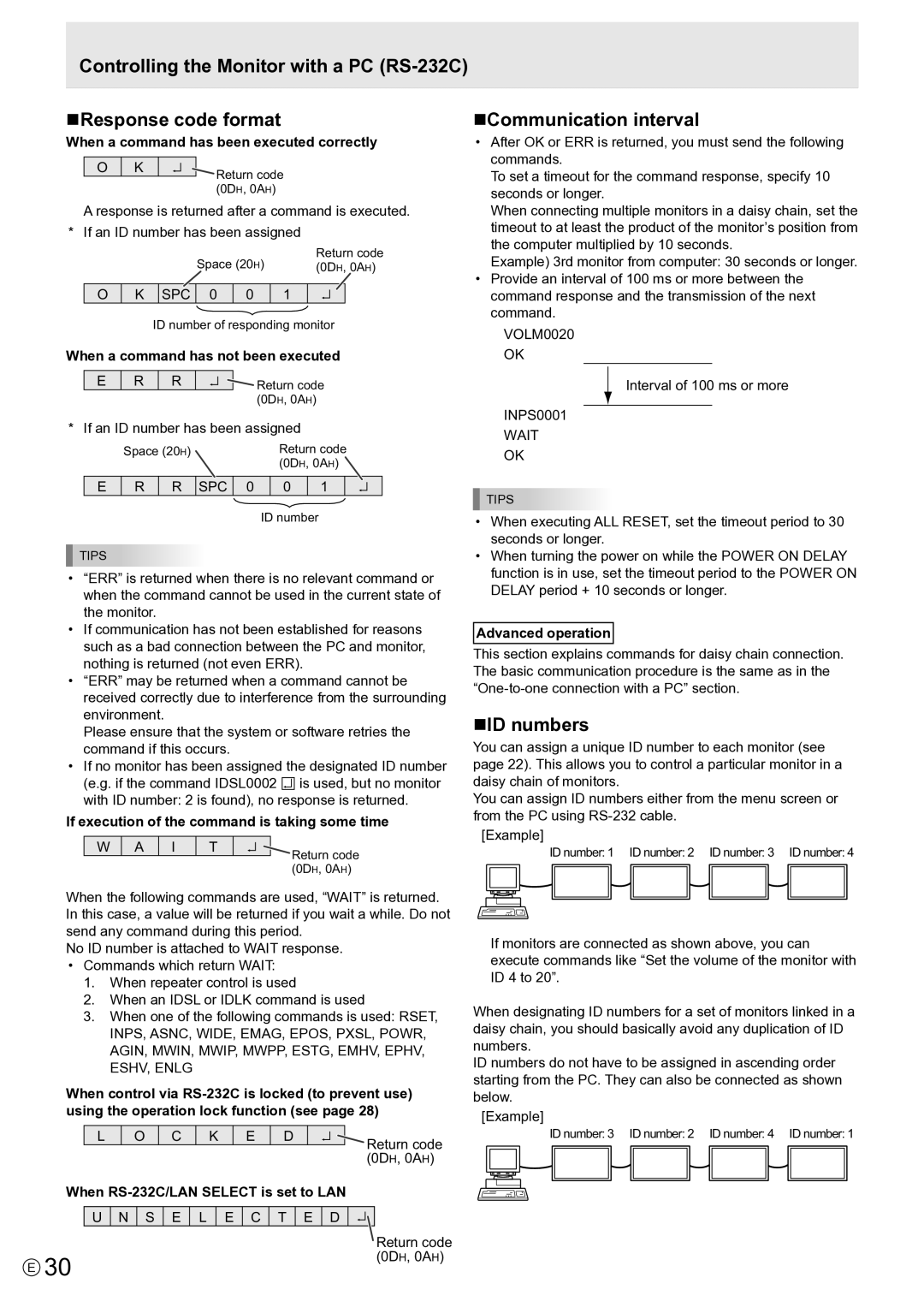 Sharp PN-E802, PNE802 operation manual NCommunication interval, NID numbers 