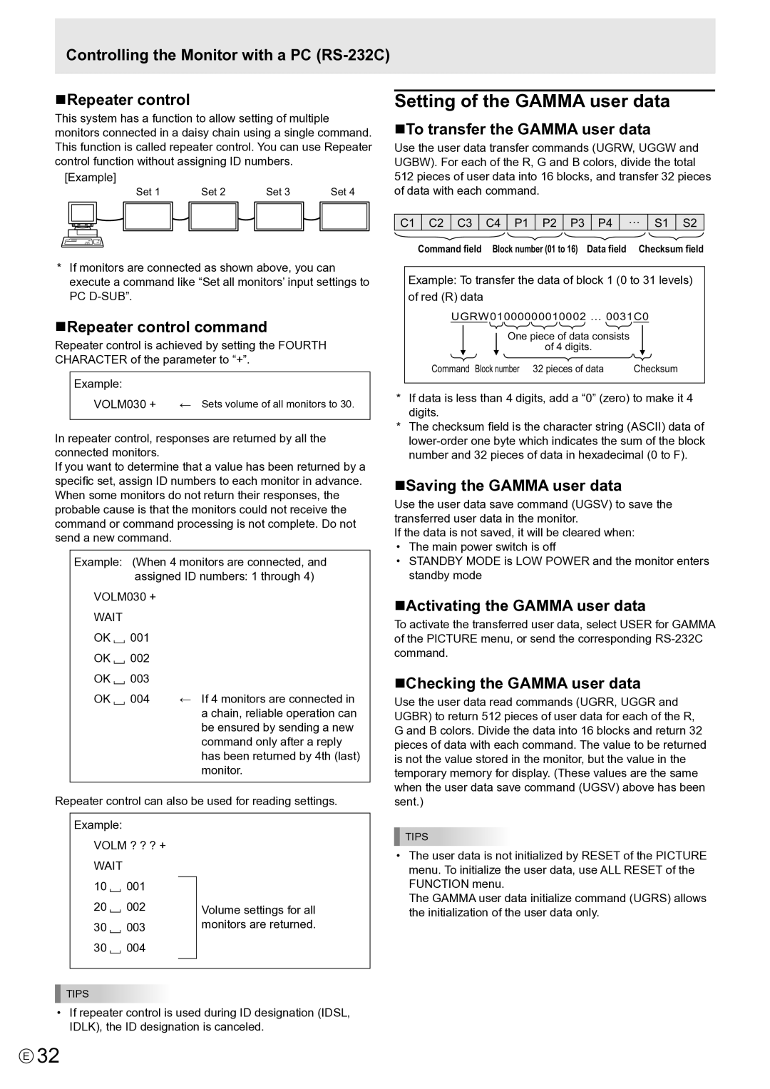 Sharp PN-E802, PNE802 operation manual Setting of the Gamma user data 