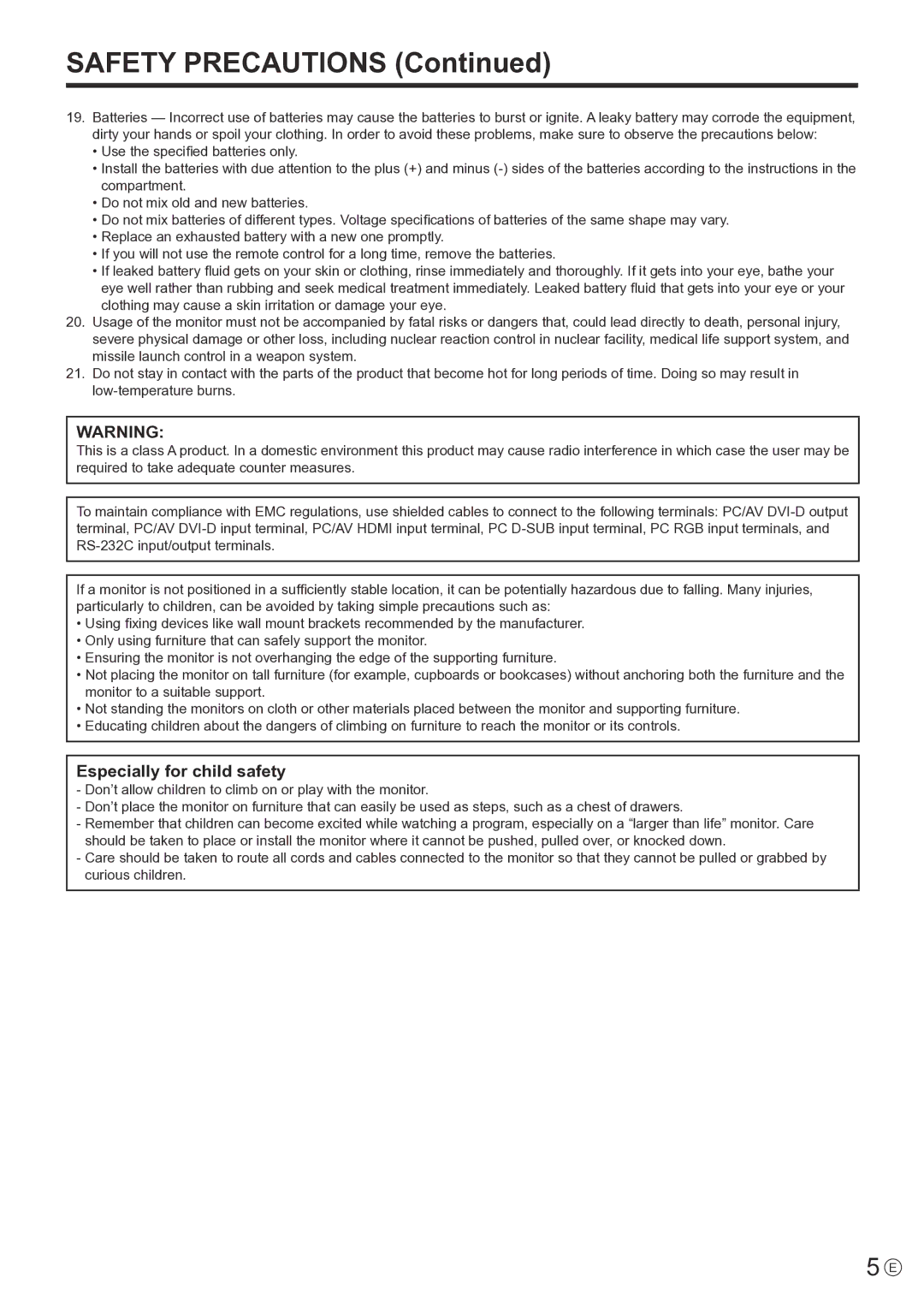 Sharp PNE802, PN-E802 operation manual Safety Precautions 