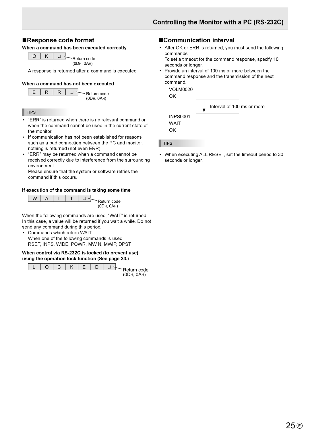 Sharp PN-K321 operation manual 25 E, NResponse code format, When a command has been executed correctly 