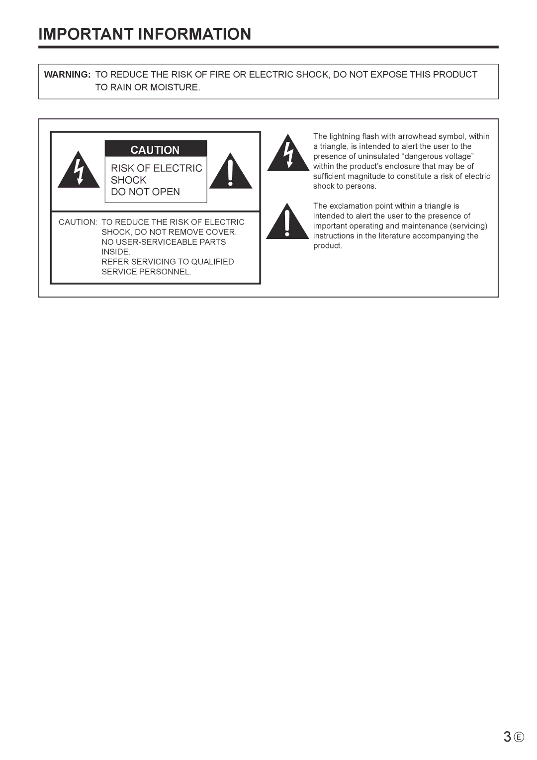 Sharp PN-K321 operation manual Important Information, Refer Servicing to Qualified Service Personnel 