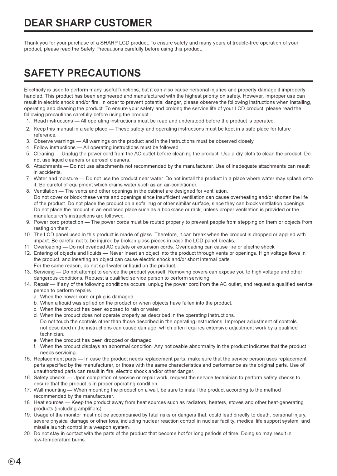 Sharp PN-K321 operation manual Dear Sharp Customer 