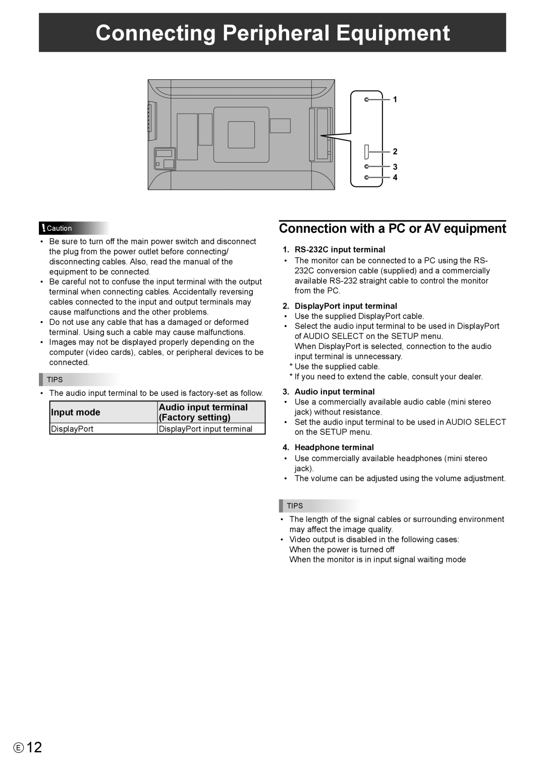 Sharp PN-K321H operation manual Connecting Peripheral Equipment, Connection with a PC or AV equipment 