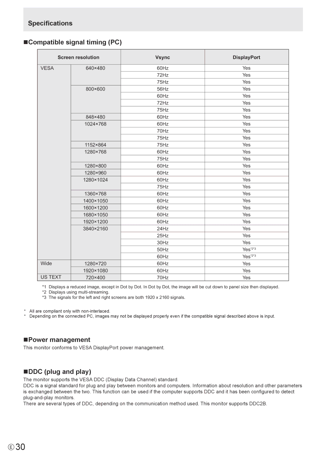 Sharp PN-K321H operation manual Specifications NCompatible signal timing PC, NPower management, NDDC plug and play 