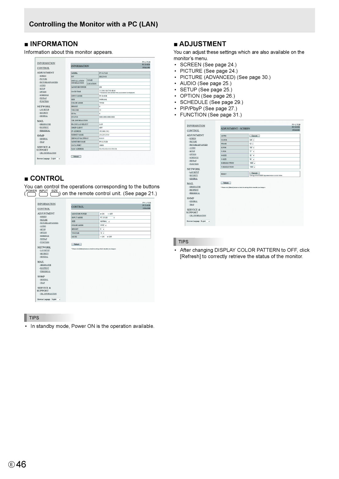 Sharp PN-L702B, PNL702BPKG2A operation manual Information, Standby mode, Power on is the operation available 