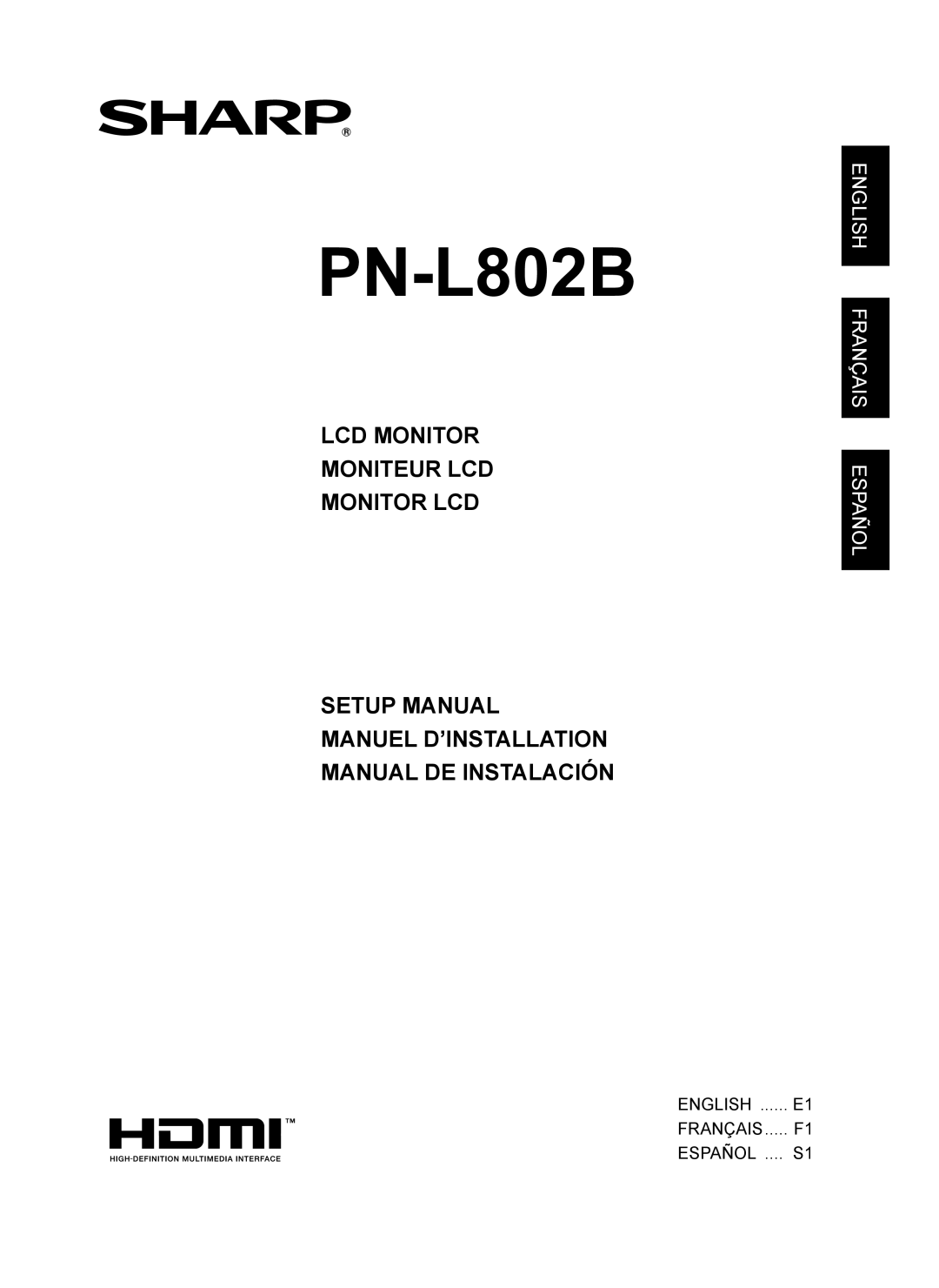 Sharp PN-L802B installation manual 