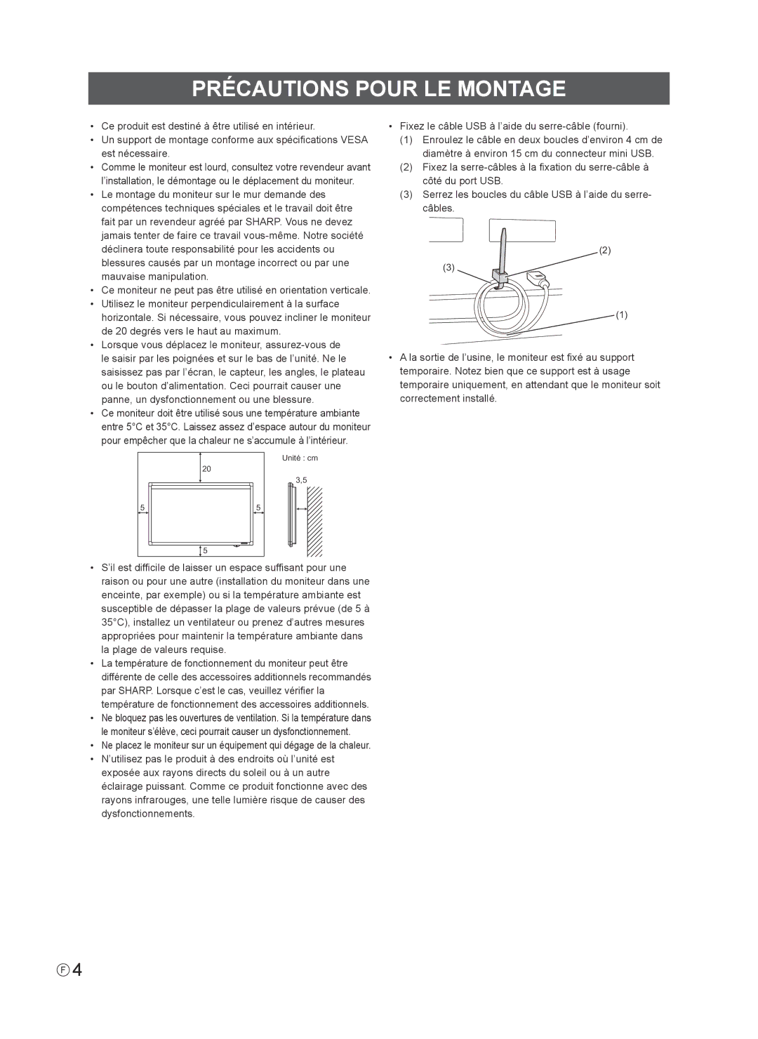 Sharp PN-L802B installation manual Précautions Pour LE Montage 