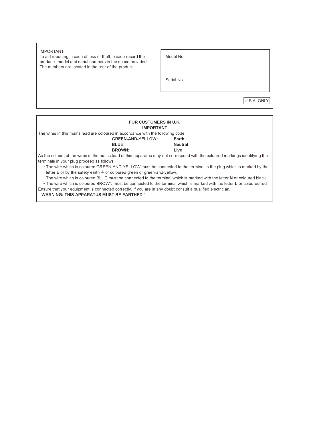 Sharp PN-L802B installation manual Earth, Neutral, Live 